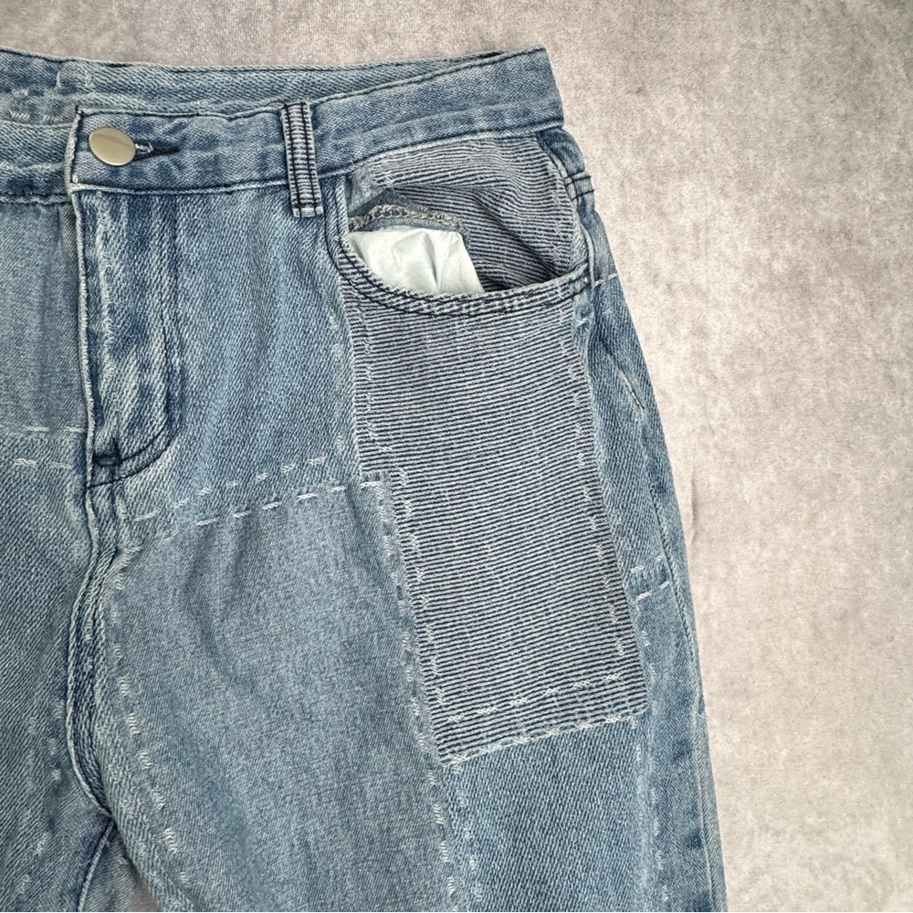 Patchwork Denim Jeans high rise straight leg 90’s grunge wide leg light wash 30 - Picture 6 of 8